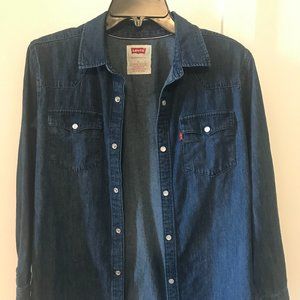LEVI'S DENIM WESTERN PEARL BUTTON LONGSLEEVE SHIRT YOUTH SZ L, 12-13